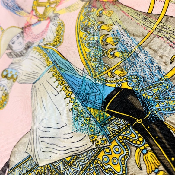 VINTAGE ROSE HERMES SILK SCARF FEUX D’ ARTIFICE M. - Picture 5 of 6